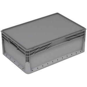 Szürke Eurobox-System doboz (22x40x60cm) fedéllel. Tárolódoboz moduláris rendszerezéshez.
