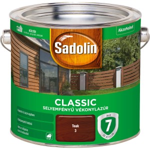 Sadolin Classic időjárásálló festék, Teak színben, kültéri használatra.