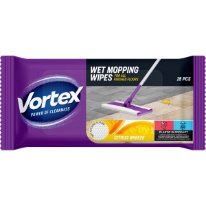 Vortex nedves törlőkendő padlóhoz, Citrus Breeze, 15 db.