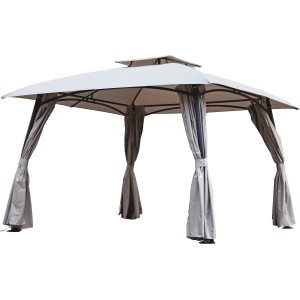 Szürke Granisle pavilon, 327x328 cm, acélvázzal és oldalfalakkal. Ideális kertbe és teraszra.