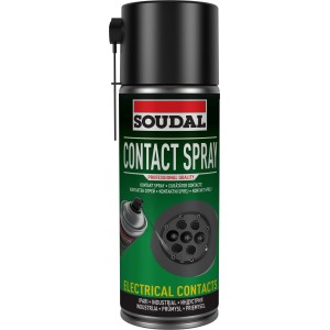 Soudal kontakt spray elektromos érintkezőkhöz, zöld és fekete dobozban.