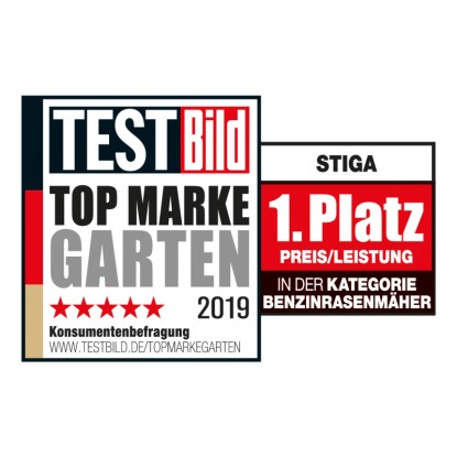 Díj: Stiga benzines fűnyíró Collector 48 S – „Top Brand Garden” tesztgyőztes és 1. helyezett ár/érték arányban.