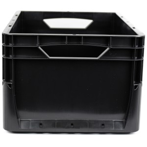 Fekete Eurobox-System doboz (40x30x22 cm) tömör fallal, tárolásra alkalmas.