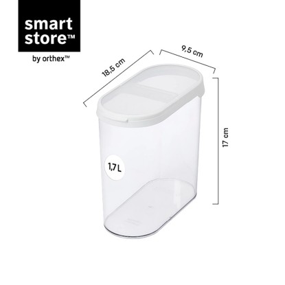 Átlátszó SmartStore Flip szárazélelmiszer-tároló, 1,7 l, élelmiszer tárolására.