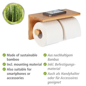 WENKO Duo Bambusa bambusz WC-papír tartó polccal mobiltelefon számára.