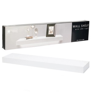 Fehér MDF fali polc LED világítással, 60 cm széles. Csomagolással együtt.