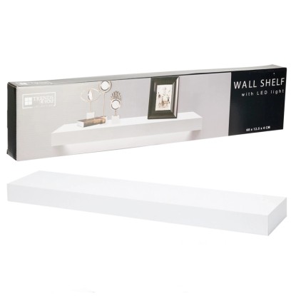 Fehér MDF fali polc LED világítással, 60 cm széles. Csomagolással együtt.
