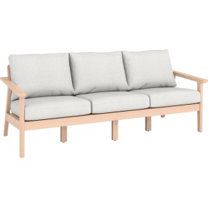Ashwood lounge szett: Akácfa háromszemélyes kanapé világosszürke párnákkal a kertbe.