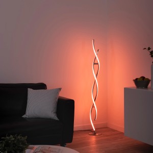 LOLAsmart-Swing okos LED állólámpa acél színben, hullám design, 140 cm magas.