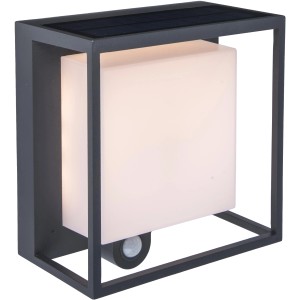 Modern Lutec LED Curtis szolár fali lámpa mozgásérzékelővel és napelem panellel.