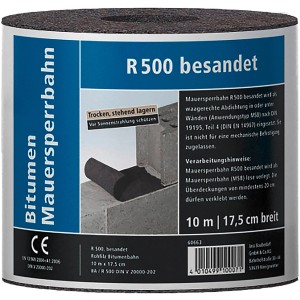 Bitumenes falnedvesedés elleni szigetelőszalag R500, 10 m-es tekercs 17,5 cm falvastagsághoz, talajnedvesség elleni szigeteléshez.