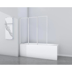 Aurlane White Star fürdőkádparaván, 3 részes, fehér, 130x120cm, fürdőkádra szerelve.