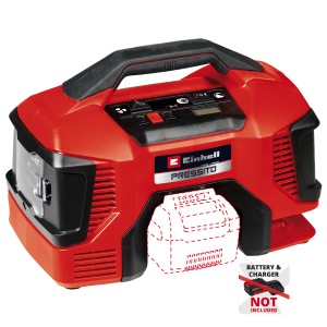 Einhell Power X-Change Pressito 18/21 akkus légpumpa (akku és töltő nélkül). Mobil kompresszor autó-, kerékpár gumiabroncsokhoz és légmatracokhoz.