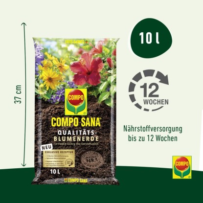 Compo Sana minőségi virágföld halom, univerzális talaj szoba-, erkély- és kerti növényekhez.
