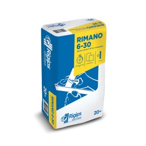 Zsák Rigips Rimano 6-30 vakolat, kék-sárga, 20 kg.