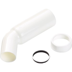 Fehér mosogató lefolyóív (44,8 mm) tömítésekkel a szifon csatlakoztatásához.