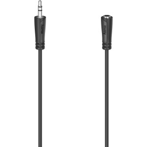 Fekete Hama audio hosszabbító kábel, 3,5 mm-es jack (dugó/aljzat), 5 m.