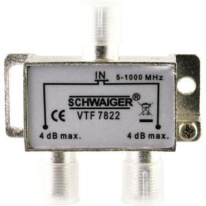 Schwaiger 2-utas elosztó (4 dB) antenna- és kábelrendszerekhez.