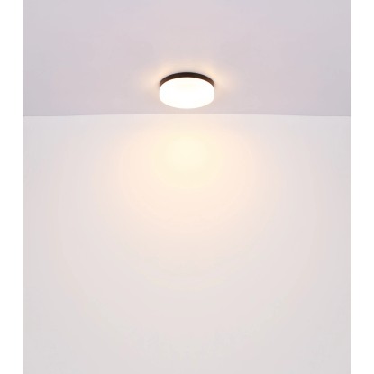 Fekete, kerek Globo kültéri mennyezeti lámpa opál üveggel, 184x65mm, E27 izzóhoz.