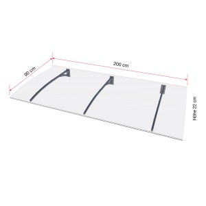 Gutta PT Secco előtető, antracit, 200x90 cm, átlátszó polikarbonát tetővel és alumínium fali konzollal.
