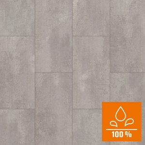 Vízálló Excellent Plus laminált padló gyöngyszürke beton hatású, 8 mm vastag.