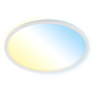 Szabályozható, fehér Brilo LED mennyezeti lámpa Slim S színváltással és háttérvilágítási effektussal.
