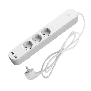 Fehér t.b.t. elosztó 3 Schuko aljzattal és 2 USB porttal.
