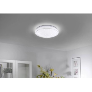 Fehér LED mennyezeti lámpa Lolasmart-Jupi, applikációval vezérelhető, Ø 44cm, csillagos égbolt design.
