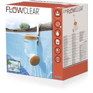 A Flowclear Skimatic 2 az 1-ben függesztett szkimmer csomagolása szűrővel medencékhez.