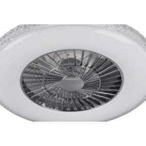 Fehér LED mennyezeti lámpa ventilátorral. Modern mennyezeti lámpa lakóterekbe.