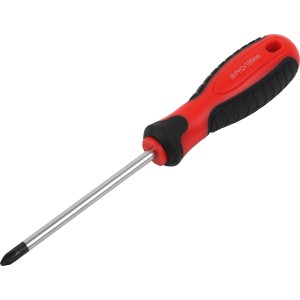 PH2 x 100 mm-es csavarhúzó piros-fekete nyéllel és krómozott heggyel.