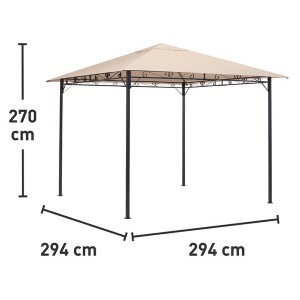 Bézs pavilon fekete vázzal és méretekkel (270x294 cm).