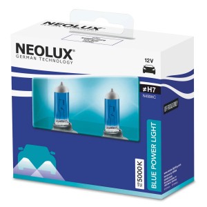 Neolux H7 Blue Power autó izzók csomagolása, 12V, akár 5000K, autóelektronikához.