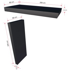 Téglalap alakú antracit BS 200 előtető oldalsó panellel, méretek: 200x90x14,5 cm.