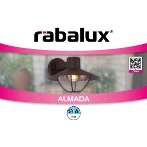 Barna Rabalux kültéri fali lámpa lámpás stílusban, átlátszó üveggel és IP44 védelemmel.