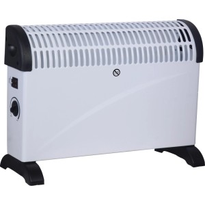 Fehér Idala 2000 W konvektoros fűtőtest fekete talppal és termosztáttal.