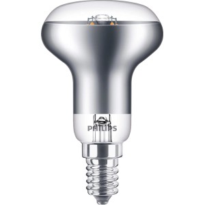 Philips LED izzó E14 reflektor R50, 2,8W, 2 db-os szett. Kompakt, ezüst LED lámpa kis E14-es foglalattal.