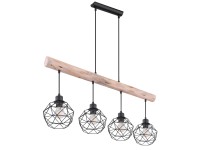 Globo Theodor függeszték lámpa 4-es 120 cm natúr fa - fekete