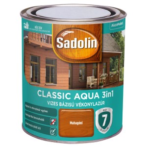 Sadolin Classic Aqua 3in1 fa lazúr, mahagóni szín, doboz.