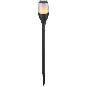 Fekete LED-es szolár lámpaoszlop láng effektussal, 64,5 cm magas, kertbe és teraszra.