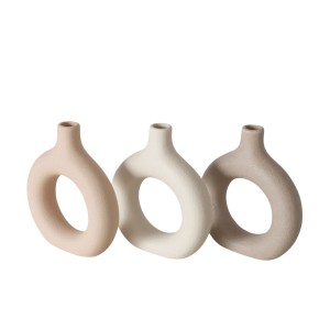 3 db-os Boltze Home Lanyo váza szett, bézs-barna, 12 cm, kőedény, modern dekorációs vázák.
