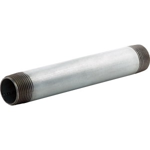 Egyenes temperöntvény fitting, 33,3 mm x 200 mm, külső menettel horganyzott csövekhez.