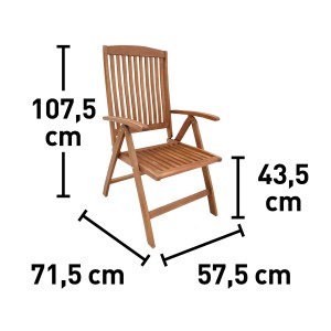 Greenville összecsukható szék FSC® fából, állítható háttámlával és méretekkel.