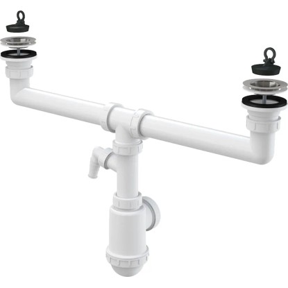 Alca Szifon kétmedencés mosogatóhoz, rozsdamentes leeresztővel