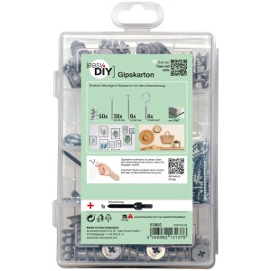 Fischer EasyDIY Box Gipszkarton (101 darabos) tiplikkel, csavarokkal és beállító szerszámmal átlátszó műanyag dobozban.