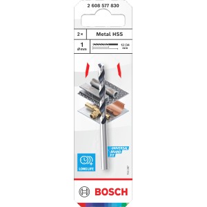Bosch fémfúró készlet, 2 részes, HSS acél, 1 mm átmérő, hengeres szár.