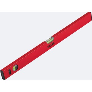 Piros Ellix vízmérték, 100 cm hosszú, vízszintes és függőleges libellával.