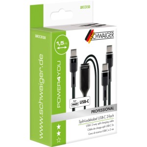 Schwaiger LKCC3150 USB-C töltőkábel, 1,5 m, 2 eszköz egyidejű töltéséhez. Mobiltelefon tartozék.