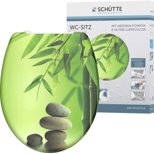Schütte Green Garden Duroplast WC ülőke bambusz és kő mintával, lassú záródással és gyors kioldással.