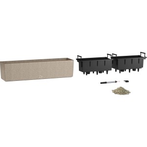 Lechuza Balconera Stone 80, homokbézs, 79 cm. Balkonláda öntözőrendszerrel és betétekkel.